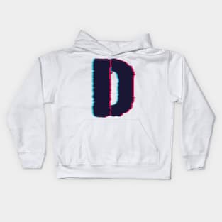 Glitch letter D, distorted letter D Kids Hoodie